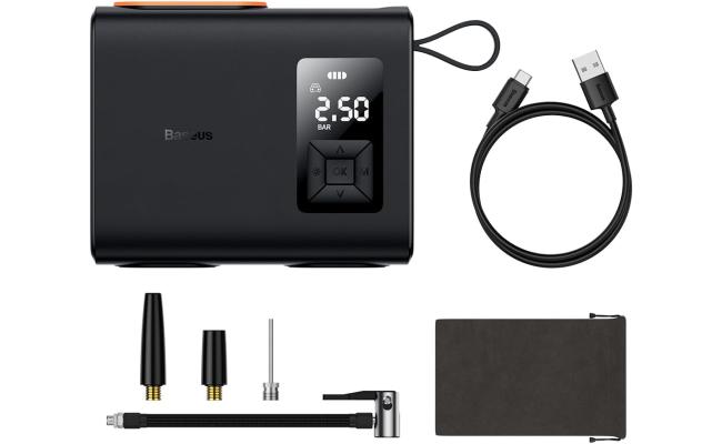 Baseus EnergyPump Mega Series Dual Cylinder Wireless Inflator, 150PSI Portable Air Compressor, 250W, 6000mAh, Smart LCD, Auto-Stop, LED Light, for Car, Motorcycle, Bike (Black)